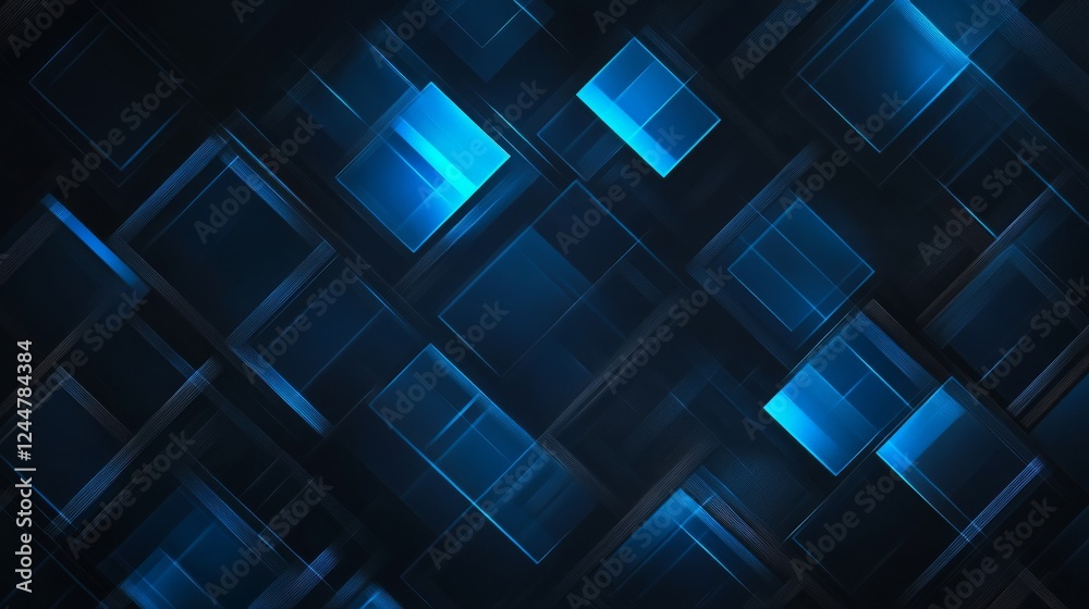 Poster A vibrant blue abstract background with overlapping squares, creating a modern and dynamic visual effect.