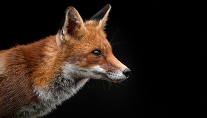 Fototapeta premium Vivid Red Fox in Striking Contrast against a Black Backdrop, Capturing the Wild Grace and Mystique of Natures Untamed Beauty