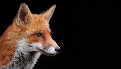 Fototapeta premium Vivid Red Fox Strikingly Portrayed Against a Dark Backdrop, Capturing the Wild Beauty and Majesty of Natures Enigmatic Creatures.