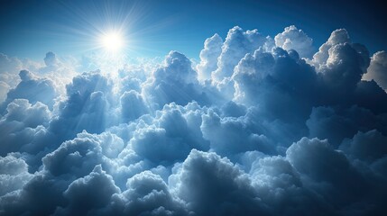 Naklejka premium Sunlit cloudscape above, aerial view