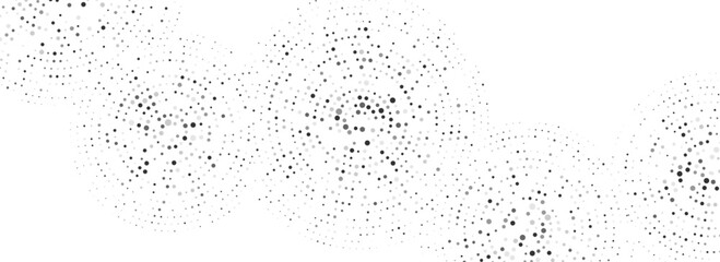 Black dotted concentric circle pattern. Radial halftone abstract drop wallpaper. Rippled sound wave ring background. Tech circular particle texture for flyer, poster, presentation. Vector backdrop
