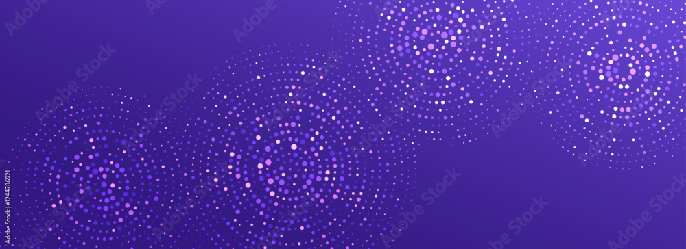 Poster purple digital technology pattern. glowing dotted circle background. abstract dot round grid backdro