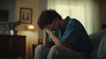 Hopeless Man Sitting Alone, Struggling with Stress and Sadness