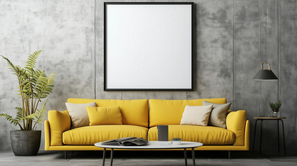 Large Mockup frame on a grey wall, 