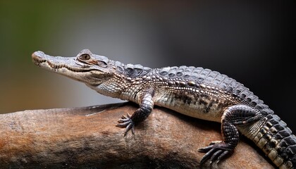 Enigmatic Dwarf Crocodile Osteolaemus tetraspis Basking under the African Sun, Showcasing its Unique Broad Snout in a Striking Habitat.