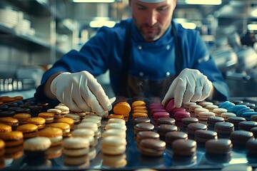 French pastry chef making macarons.
