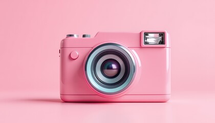 Pink Camera on Pink Background Stock Photo
