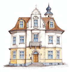 Naklejka premium Vintage European Style House Watercolor Illustration