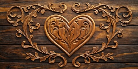 Intricate Wooden Heart Carving With Floral Frame