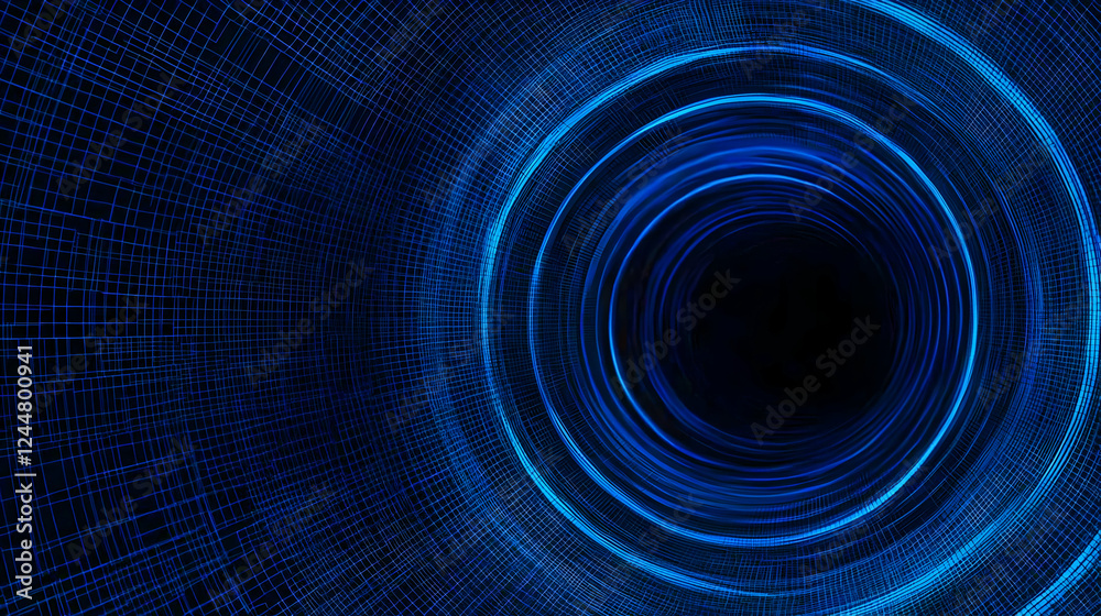 Aufkleber abstract blue swirling light tunnel with grid pattern background creates dynamic visual effect