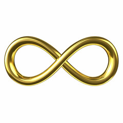 3D Golden Infinity Symbol Represents Eternity and Limitlessness on a White Background