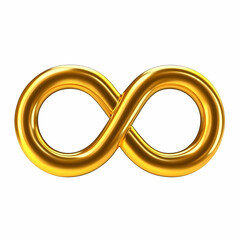 3D Golden Infinity Symbol Represents Eternity and Limitless Possibilities on White Background