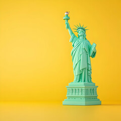 3D Illustration of Statue Holding Torch and Tablet Against Yellow Background