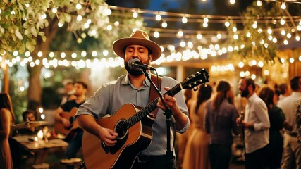 Festive evening with live acoustic music in outdoor garden setting