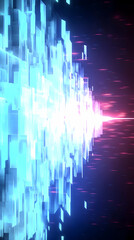 Abstract 3D Cubes Emit Light Beams Dynamically in a Dark Space with Motion Blur Effects