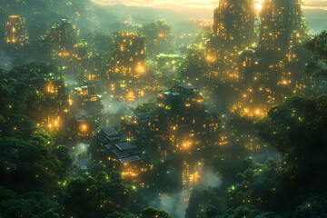 Fototapeta premium Immerse yourself in the vibrant, exotic allure of an old-growth rainforest. Discover the lush foliage, majestic canopy, and wild beauty of this dense ecosystem.