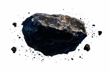 Dark Asteroid Floats Majestically in Space with Smaller Fragments Scattered Around Dramatically.