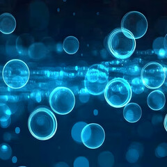 Abstract Blue Background with Floating Glowing Circles Creates a Dreamy and Ethereal Atmosphere