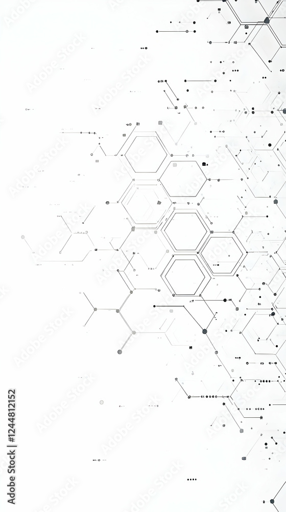 Poster abstract hexagonal network design forms an intricate pattern on white background with subtle data po