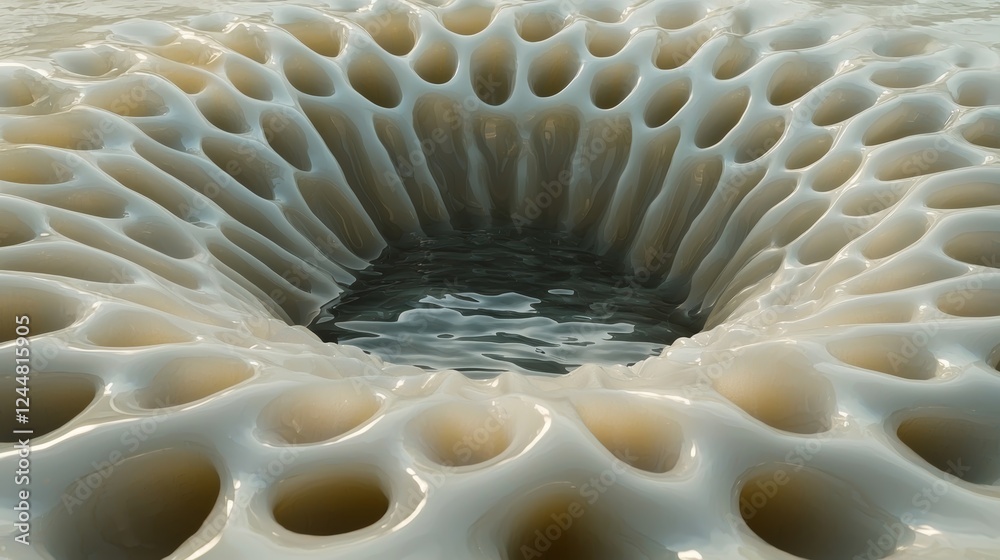 Poster circular dna structures merging into cybernetic forms in 3d visualization