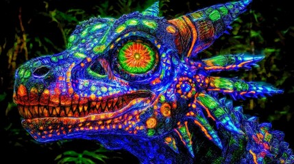 Naklejka premium Colorful Artistic Rendition of a Dragon Fox in a Vibrant Habitat Scene