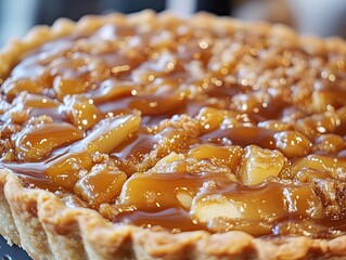 Delicious Caramel Apple Pie: A Close-Up of Sweet Autumn Indulgence