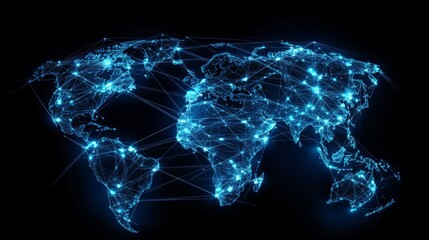 Global communication network concept with interconnected business nodes and human resources collaboration across worldwide platforms.