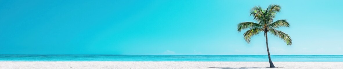 Fototapeta premium Serene Tropical Beach with Palm Tree and Blue Sky