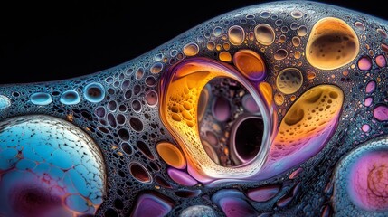 Dynamic Microbial Interactions in Abstract Colorful Backgrounds