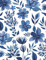 Beautiful seamless floral pattern in elegant blue watercolor style. Delicate hand-painted flowers and leaves create a refined botanical design for textiles, wallpapers, and prints.

