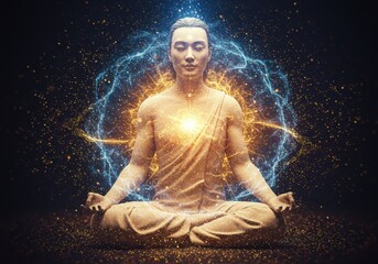 Fototapeta premium Enlightened meditation: spiritual energy radiates from center of serene figure