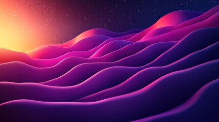 Sunset over vibrant, abstract hills