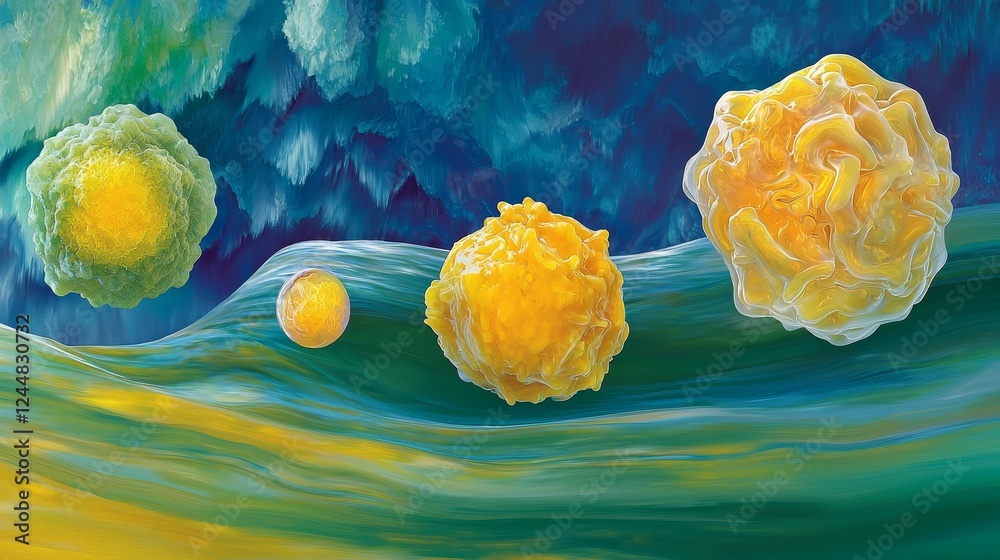 Poster futuristic interfaces of cellular functions in abstract art visualization