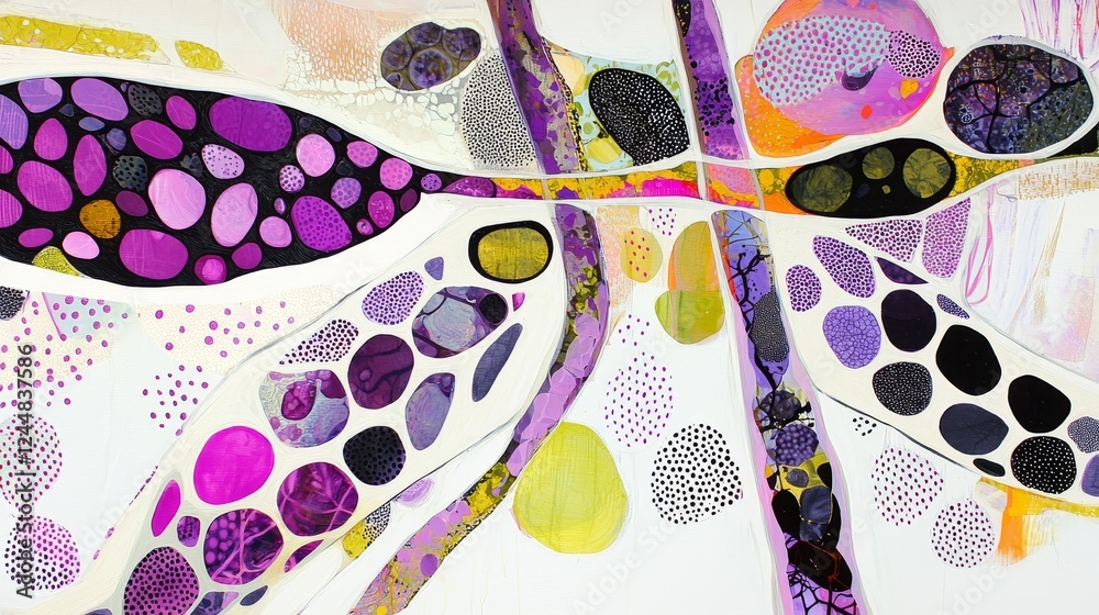 Poster colorful abstract representation of cellular processes in vivid patterns