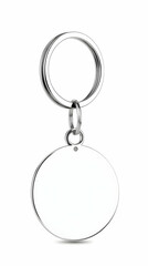 Blank Oval Keychain with Metal Ring Hangs Against a White Background, Ready for Personalization