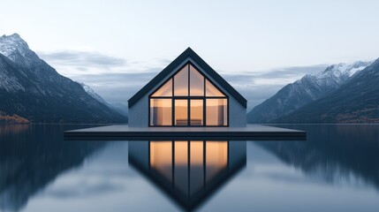 Fototapeta premium Innovative real estate house by the lake for future living design