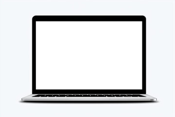 Modern laptop with a blank white screen isolated on a white background, perfect for design, branding, mockups, technology, and digital workspace concepts.
