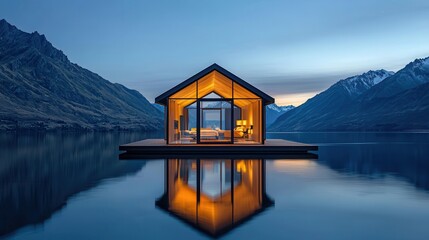 Fototapeta premium Future living real estate house by the lake serene environment