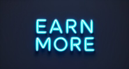 earn more word lettering with neon blue glow on plain black dark background