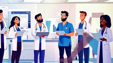 Team of medical professionals collaborating in modern hospital setting - Powered by Adobe