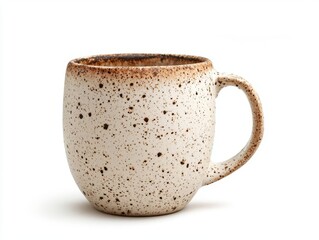 This handcrafted ceramic mug features a unique speckled design that adds charm to any beverage experience. Isolated on white background