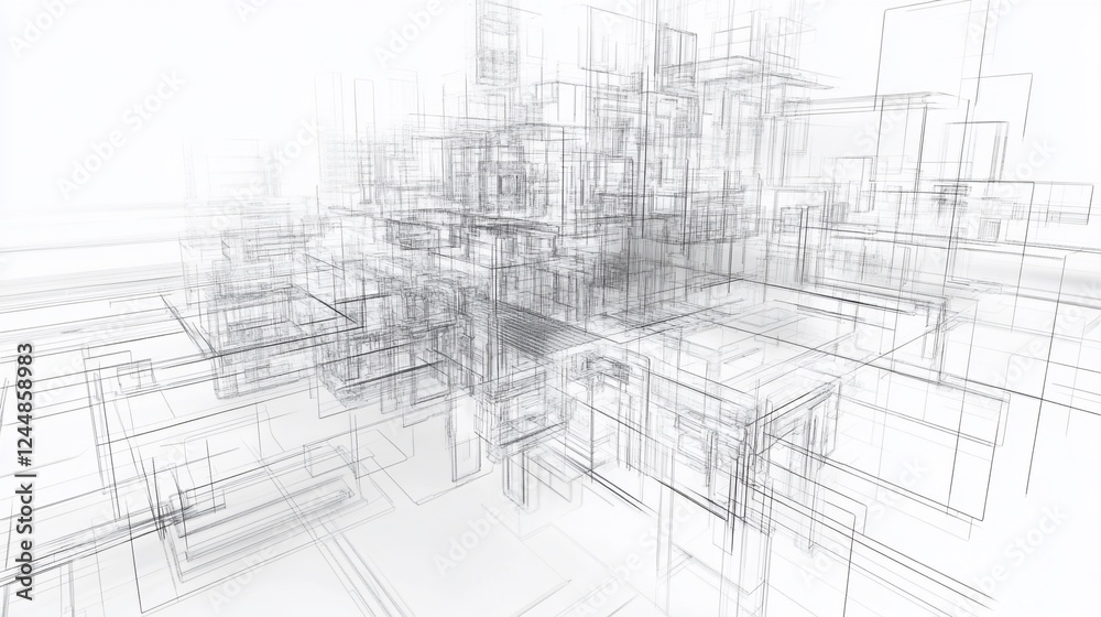 Poster abstract architectural rendering with layered perspective and geometric precision