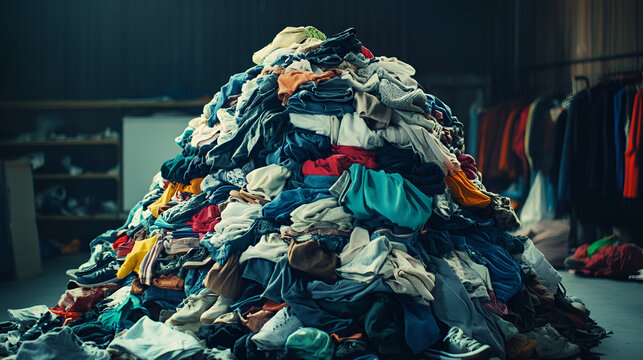 close-up view of big heap of variety of clothes.ai 