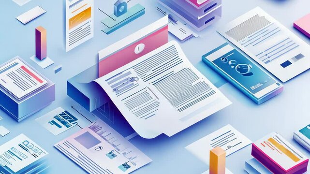 Dynamic documents and technology workflow in modern workspace animation