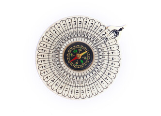 Qibla Compass isolated on white background, a direction indicator for Muslims to determine the...