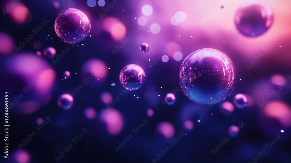 Fototapete d graphic spheres floating in space, with reflections and soft shadows, creating a futuristic and ab