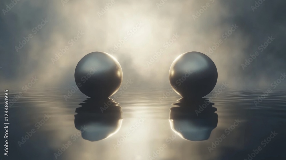 Leinwandbilder d graphic spheres floating in space, with reflections and soft shadows, creating a futuristic and ab