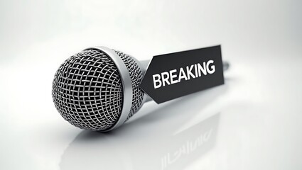 A microphone signals breaking news, conveying immediacy and impact suitable for media publications or announcements