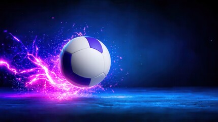 Naklejka premium Explosive Volleyball Spike Surrounded by Vibrant Energy and Light Dynamic Action Shot of a Volleyball Player Spiking the Ball with Intense Power and Motion