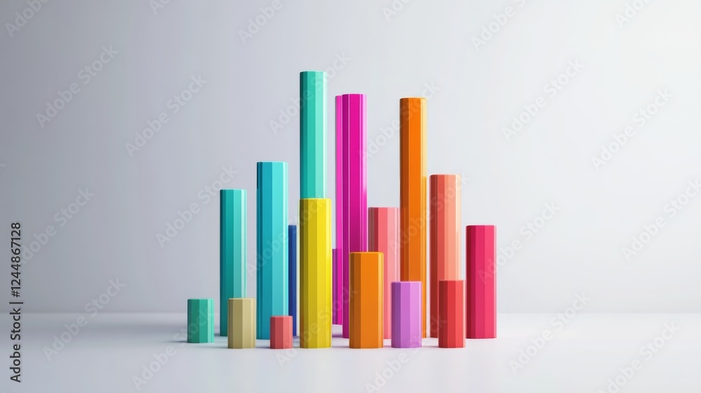 Aufkleber A D bar chart with vibrant bars in varying heights, placed on a white background with clean shadows and labels, perfect for visualizing business or financial data.